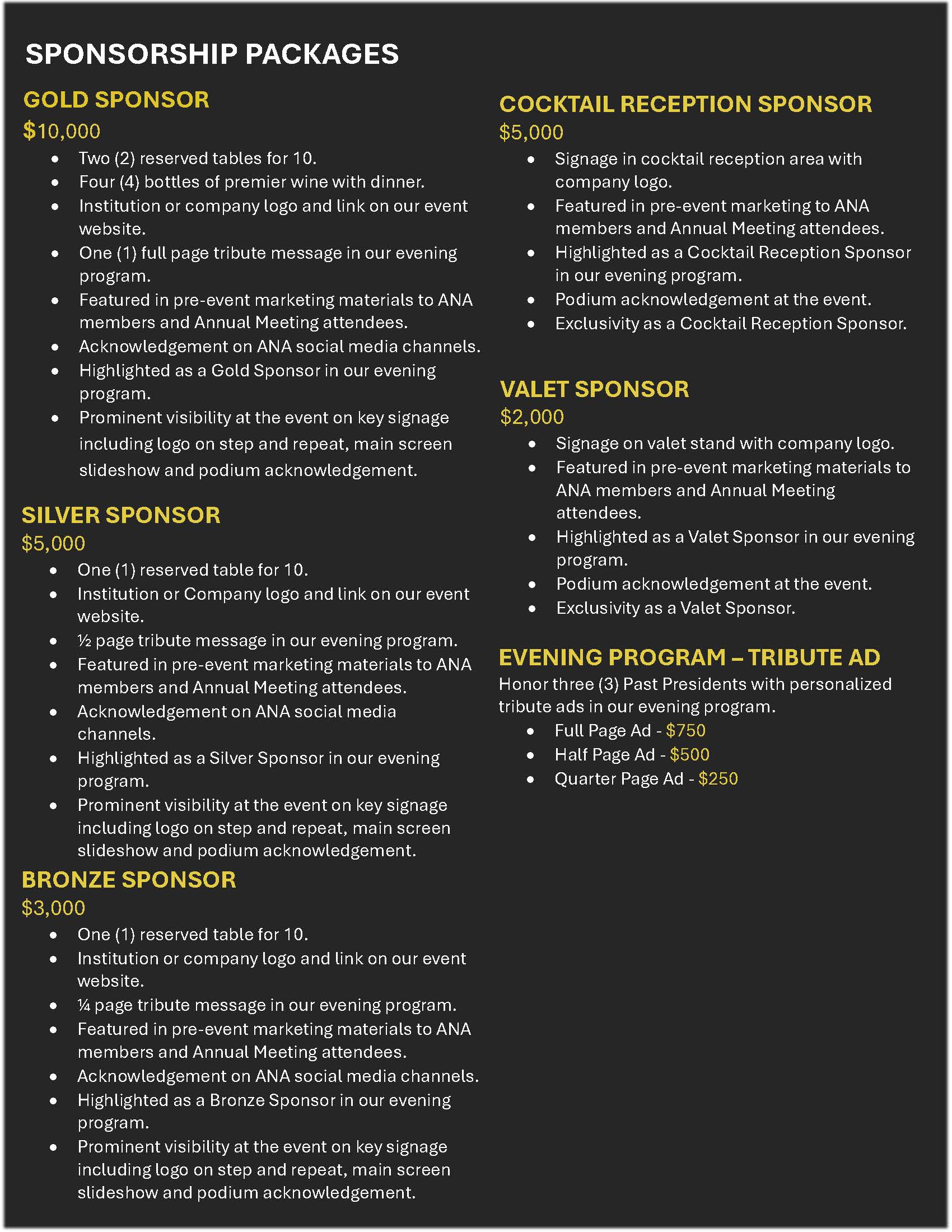 Gala Sponsorship Packages